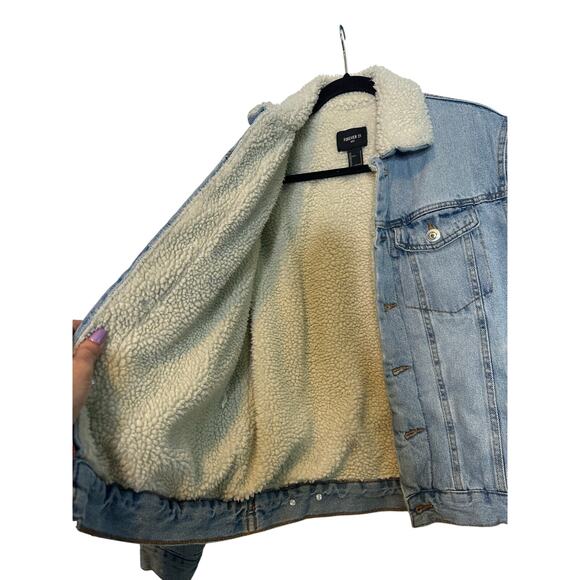Forever 21 men Jean Sherpa lining buttoned jean jacket size S - Picture 5 of 11